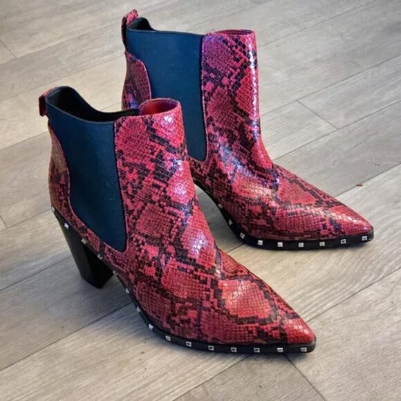 Charles by Charles David Red Snake Print Studded Heeled Boots - Size 9 - Picture 2 of 11